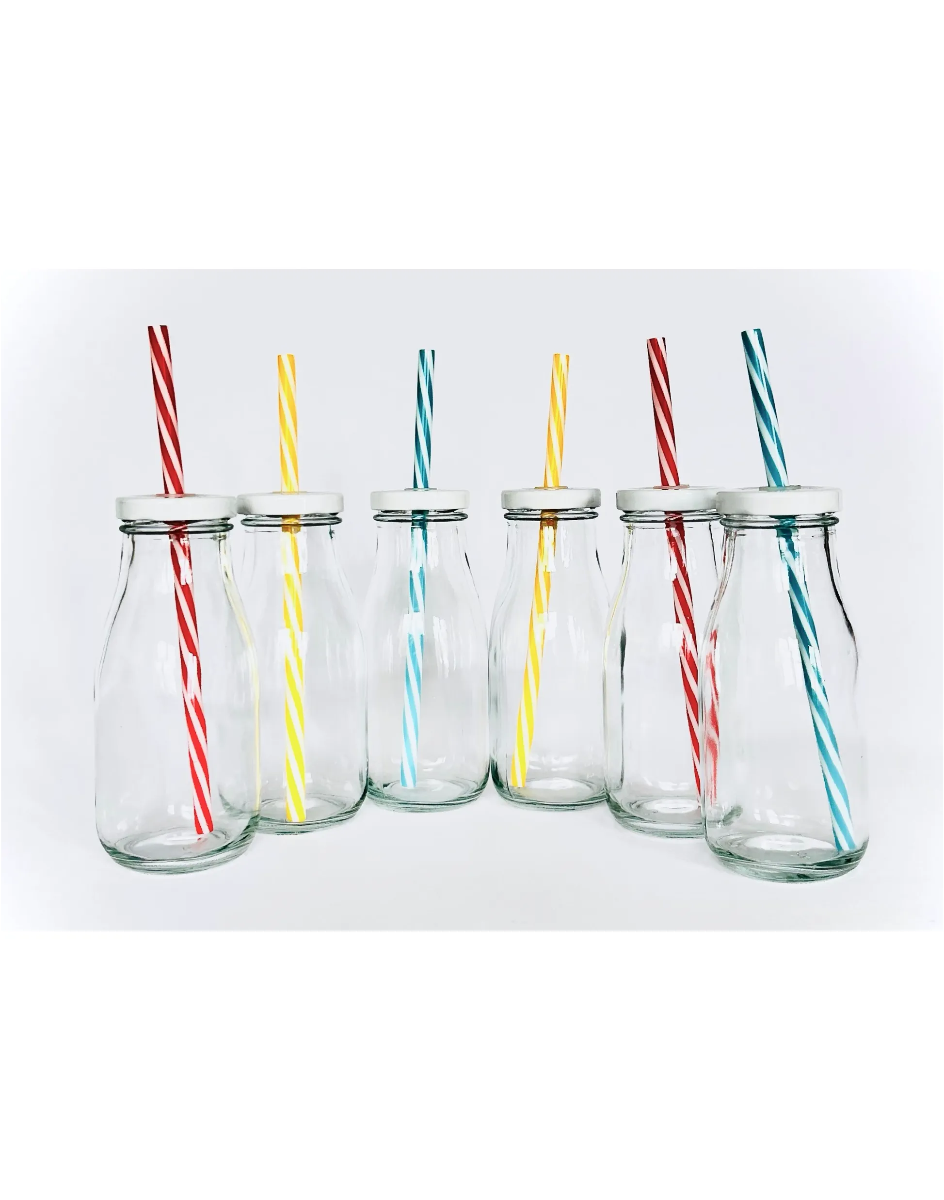 Milk Bottle With Straw Set Of 6