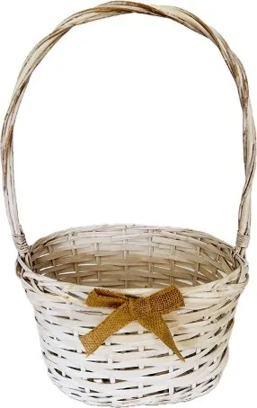 Wicker Basket Tall Handle, White, Confetti