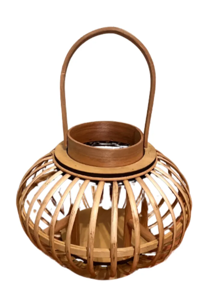 Round Rattan Candle Lantern