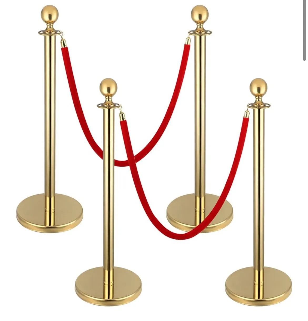 4 PCS Stainless Steel Stanchion Post,5Ft Red Velvet Rope