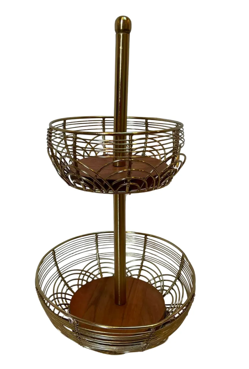 2 Tier Wood & Brass Serving Holder 