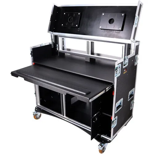Workstation Case for Broadcast Video Streaming with 2 x 12 and 2 x 4 RU Spaceracks (Black-Colored Hardware)