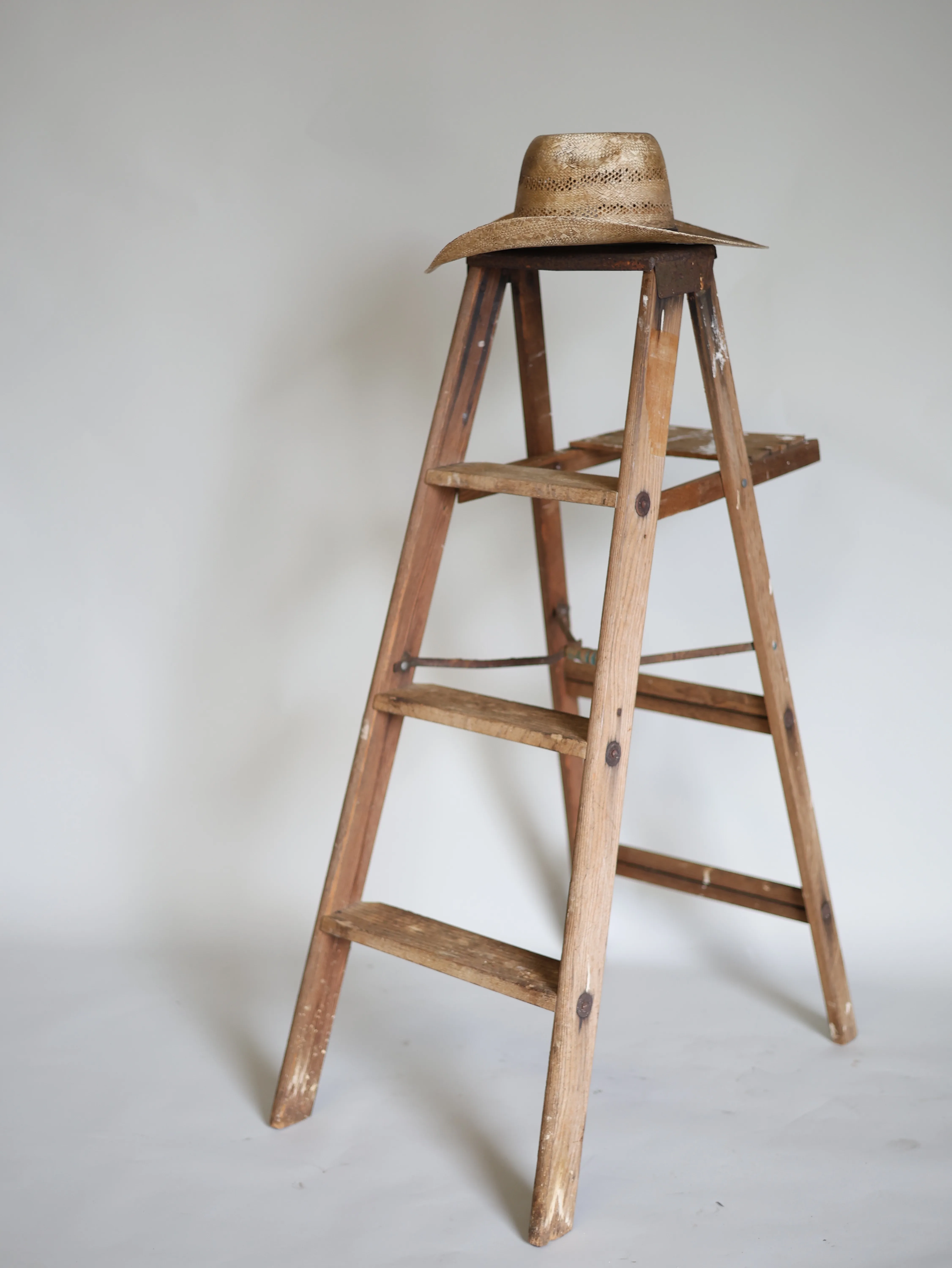 Three step wooden ladder