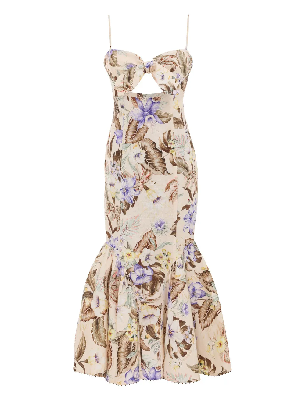 Coco Tie-front Midi Dress in Linen - Size: s