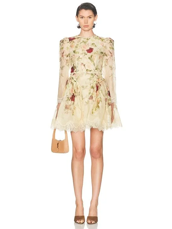 Hypnotic Lace-trim Mini Dress in Linen Blend - Size: s