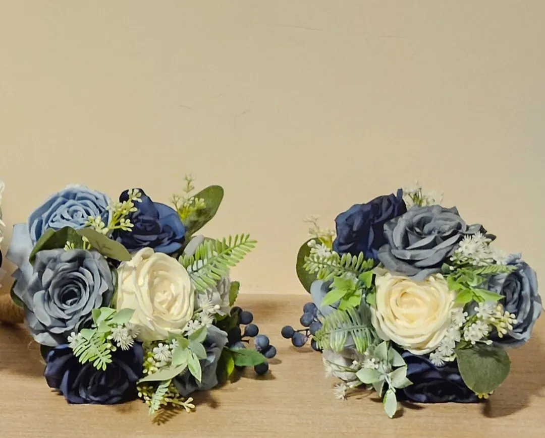 Bridesmaids Bouquet - Hues of Blue with Cream Floral