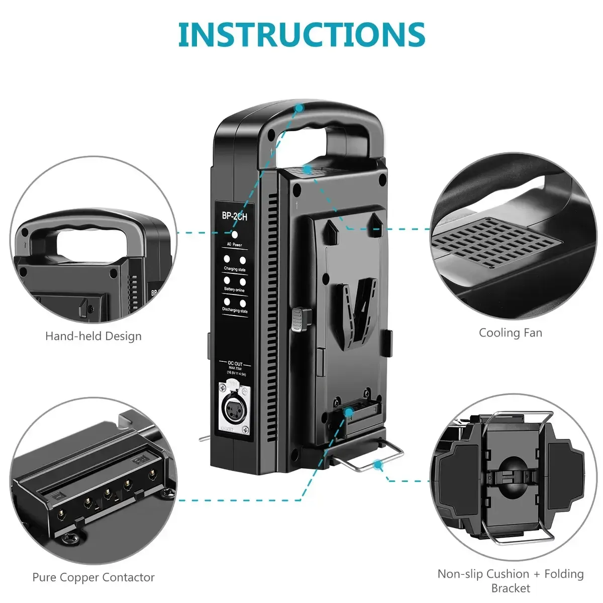 Neewer BP-2CH Dual Channel V-Mount/V Lock Battery Charger with Power Supply