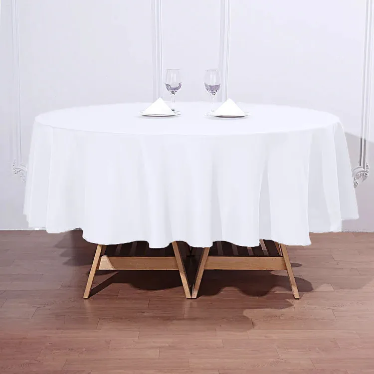White 90" Round Poly Linen