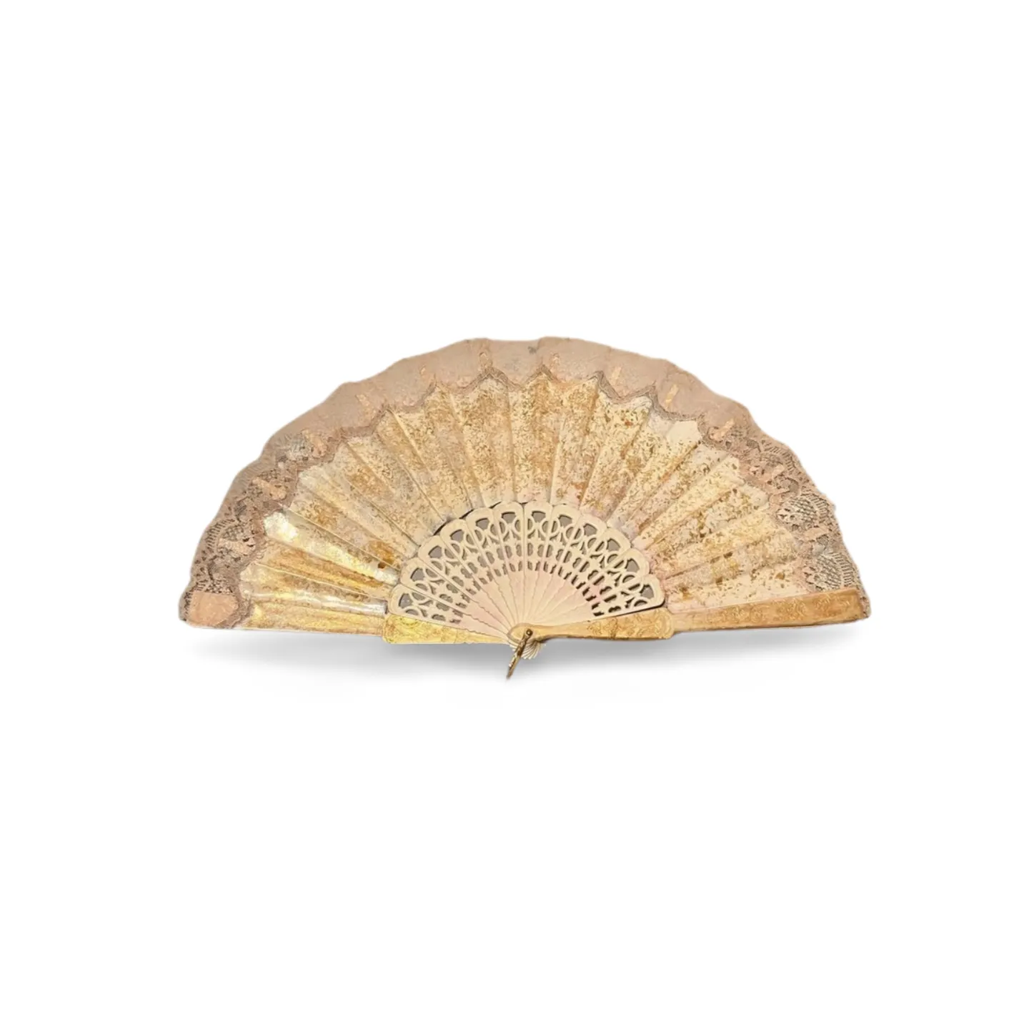 Hand Fan - Cream and Gold Lace Trim