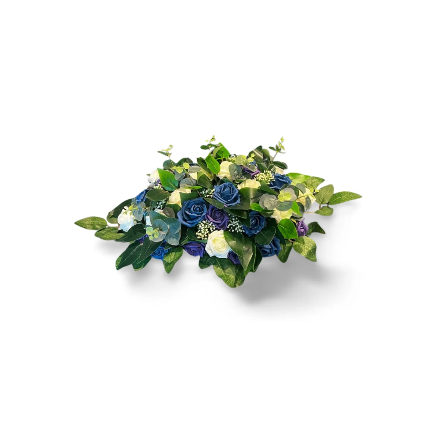 Floral Table Centre Piece - White, Purple & Blue