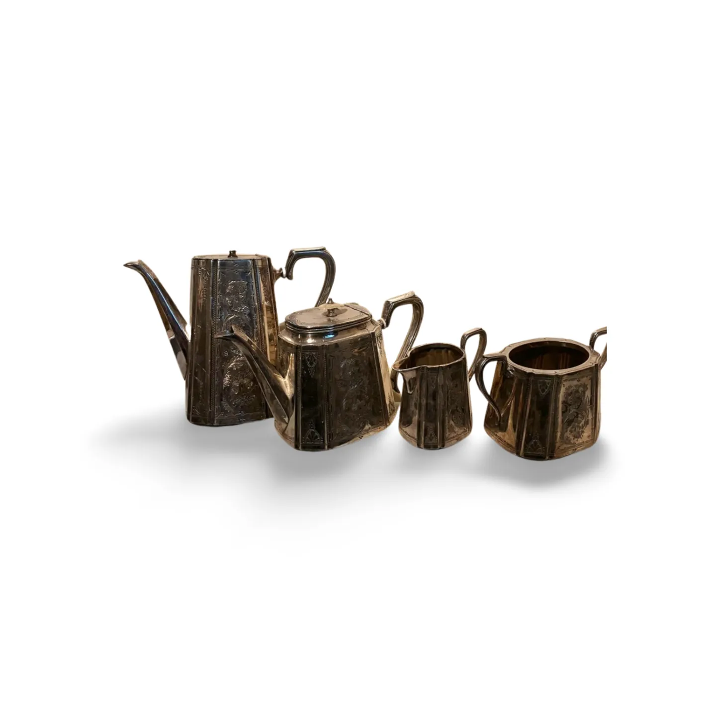Coffee, Teapot, Jug & Sugar Bowl Set - Silver, 1930s style