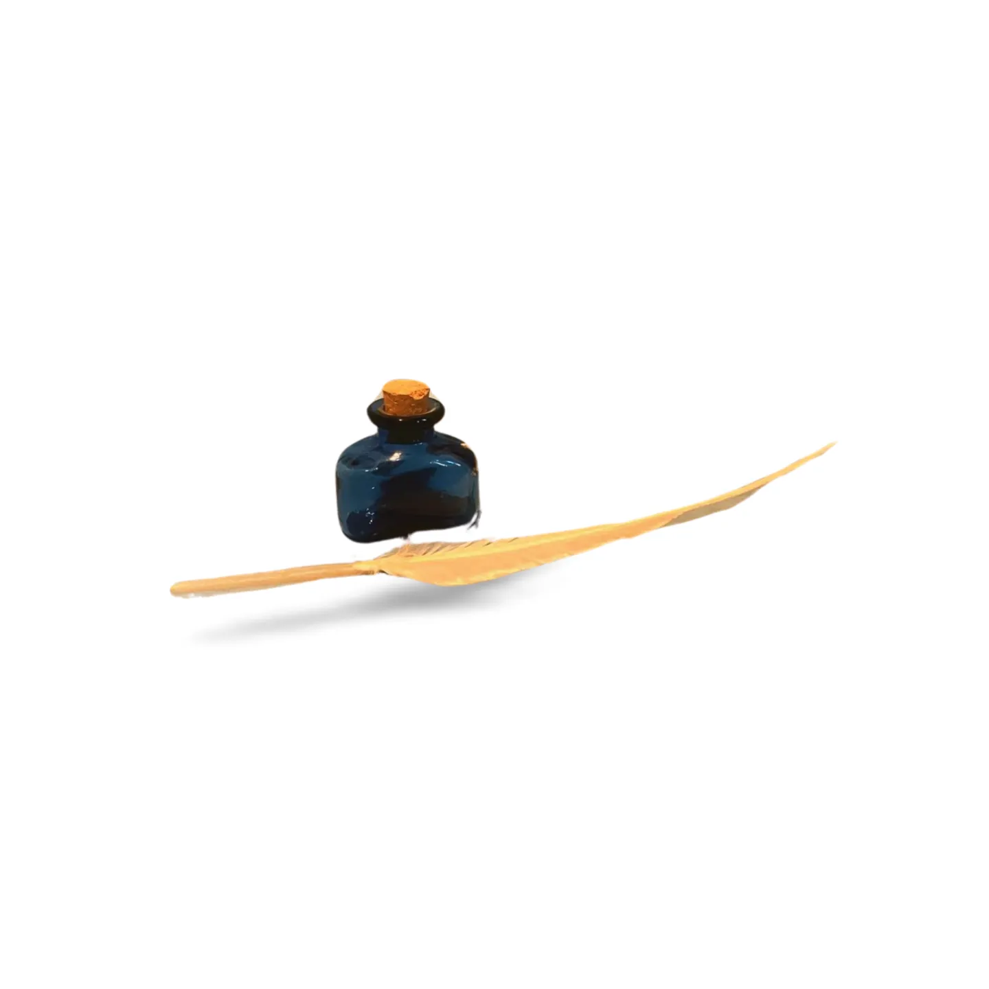 Ink Bottle - Blue Glass With Quill