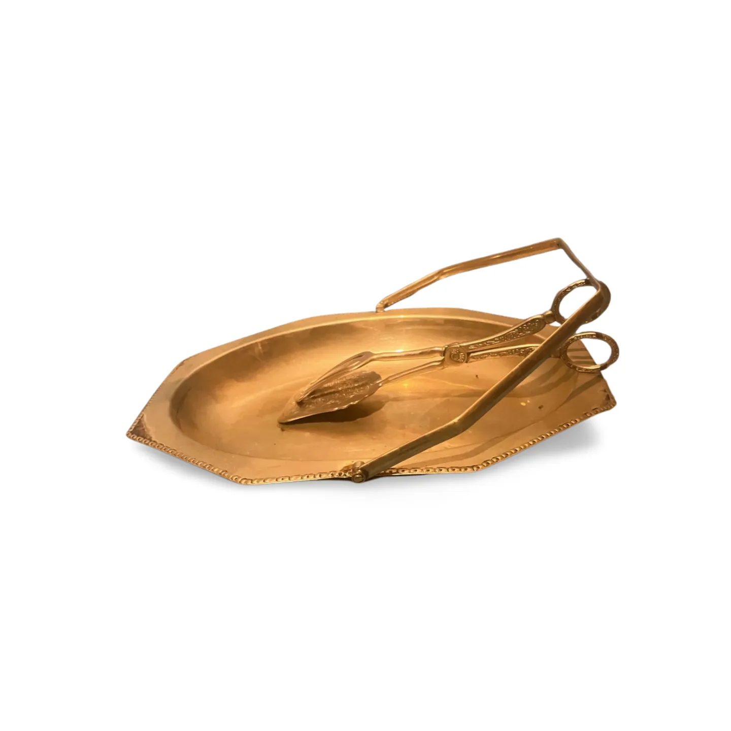 Serving Dish - Silver Oval Octagonal With Handle & Tongs