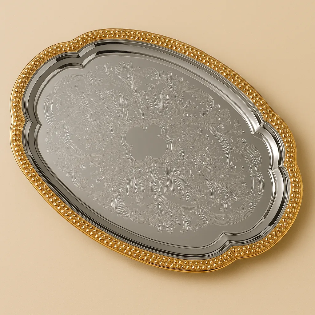 Elegant Gold and Stainless Steel Oval Serving Tray- 18"X13