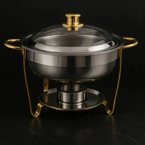 Elegant 4Qt Oval Chafer - Stainless Steel with Gold Accents