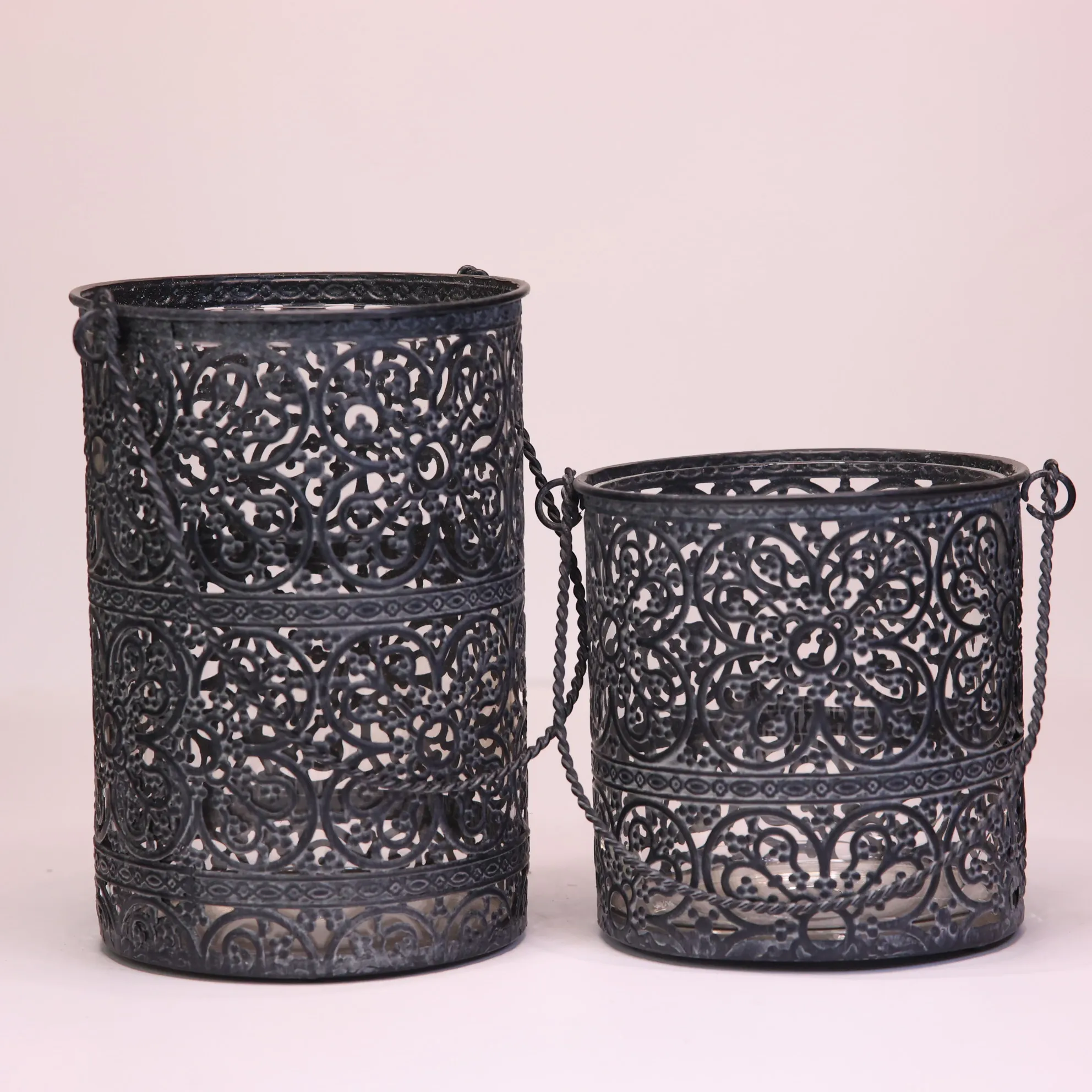 Metal Candle Holder Dark Grey
