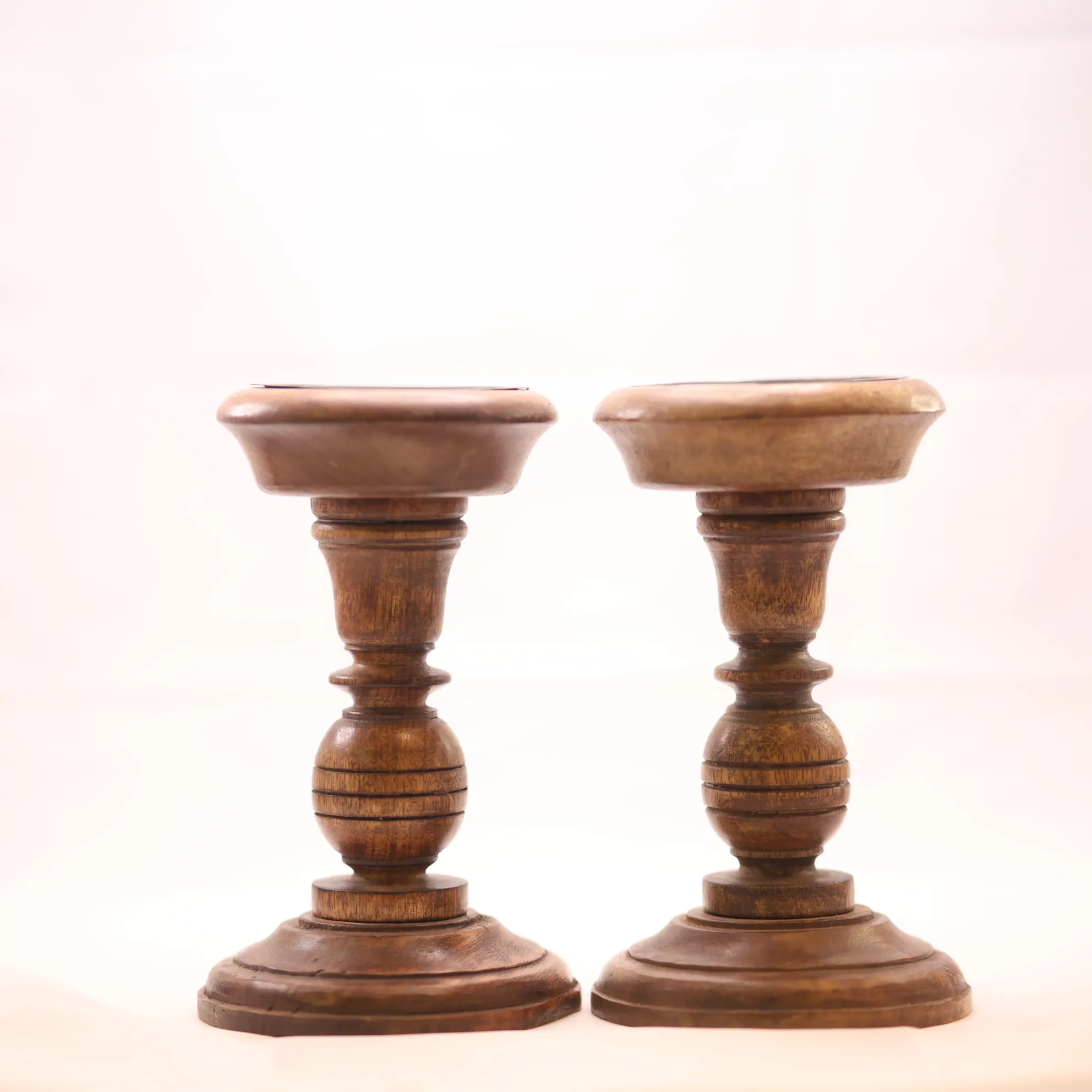 Dark Wood Candlestick Set