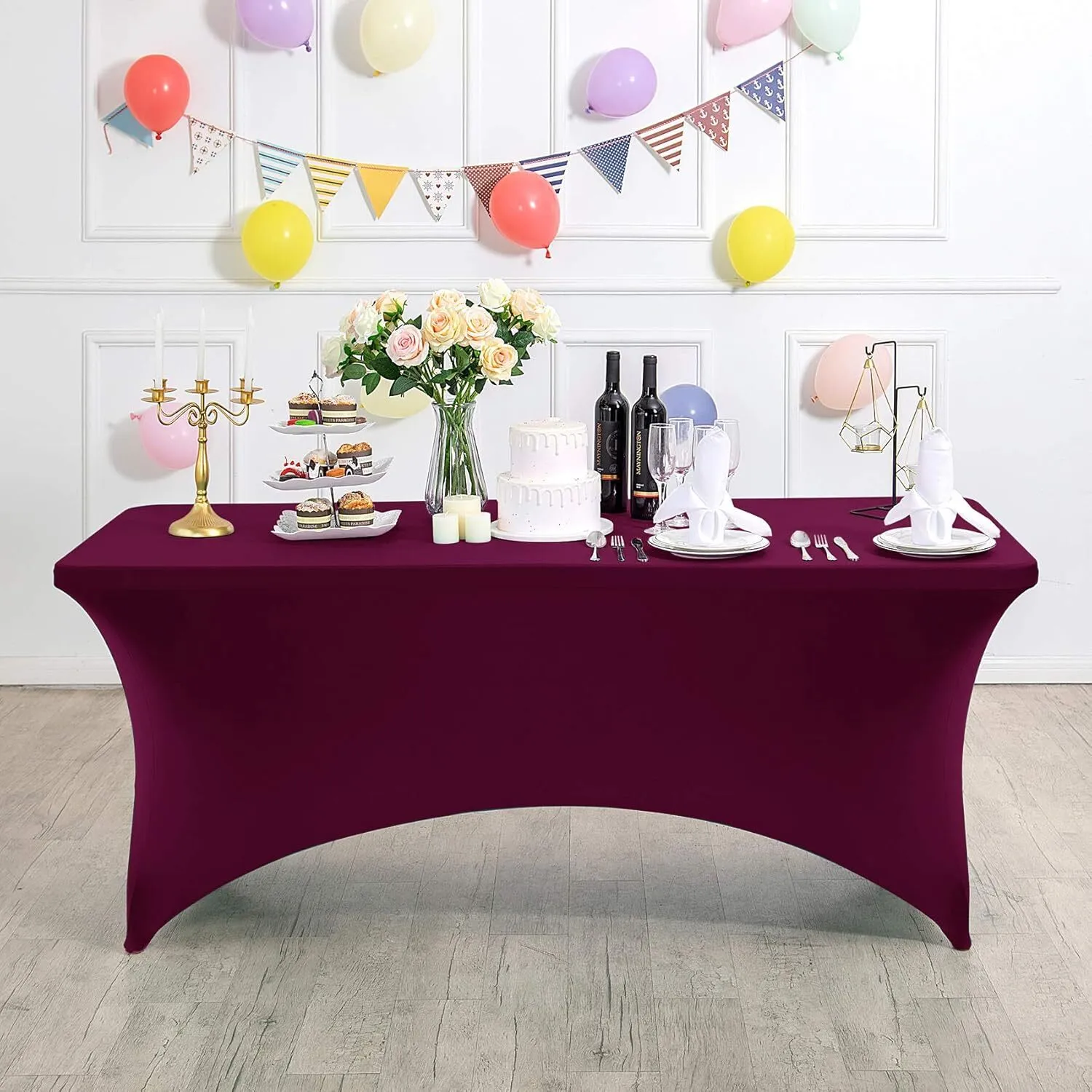 4' Burgundy Rectangle Spandex Tablecloth