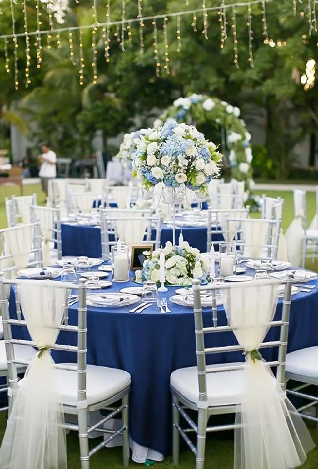 120" Navy Blue Round  Polyester Tablecloth