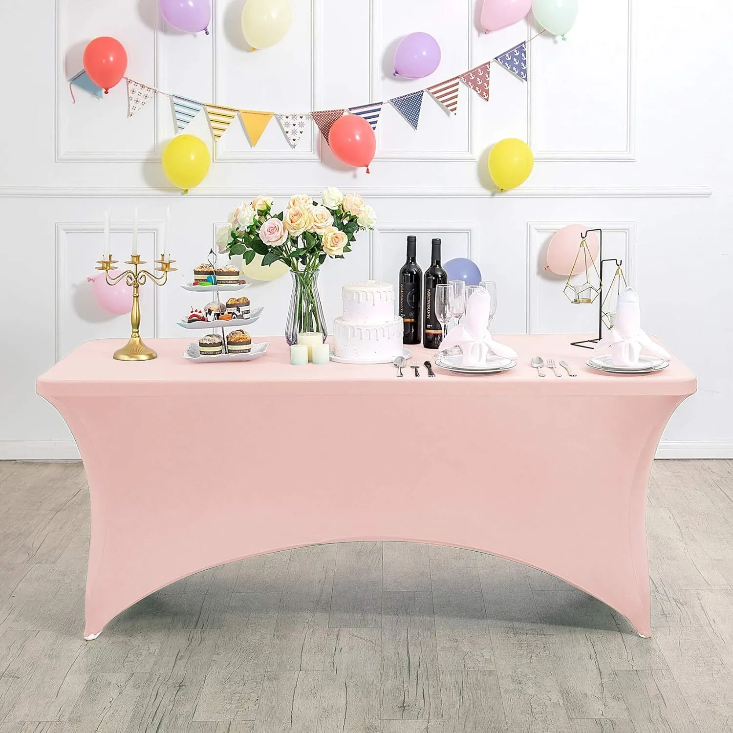 4' Light Pink Rectangle Spandex Tablecloth