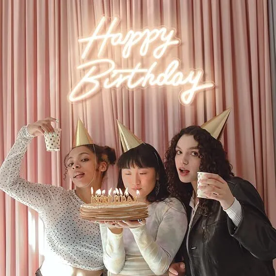  22.5 X 13.8" & 22.5 X 18" "Happy Birthday" Neon Sign