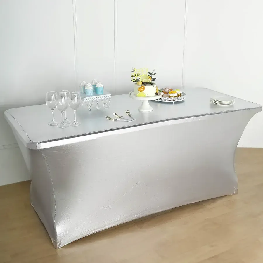 6' Metallic Silver Rectangle Tablecloth
