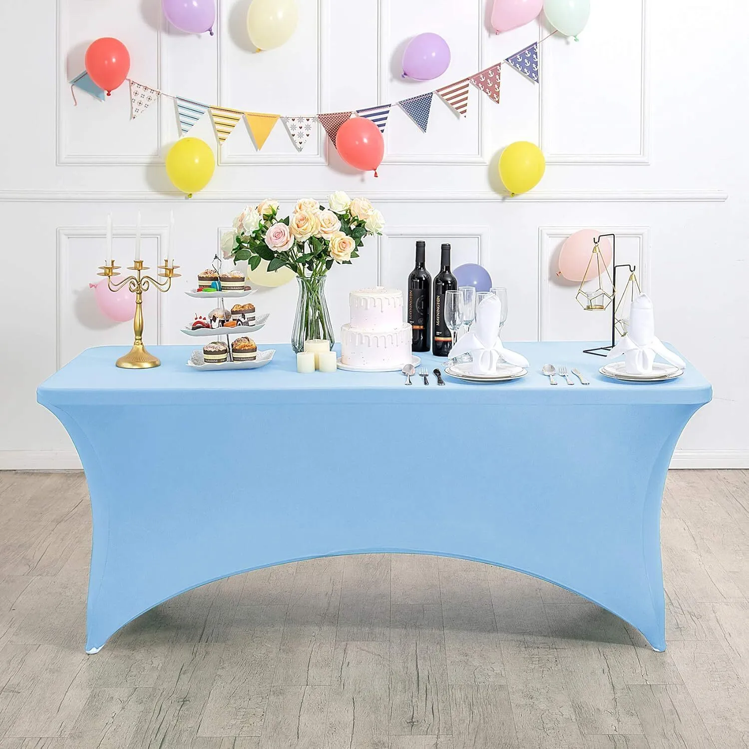 4' Baby Blue Rectangle Spandex Tablecloth