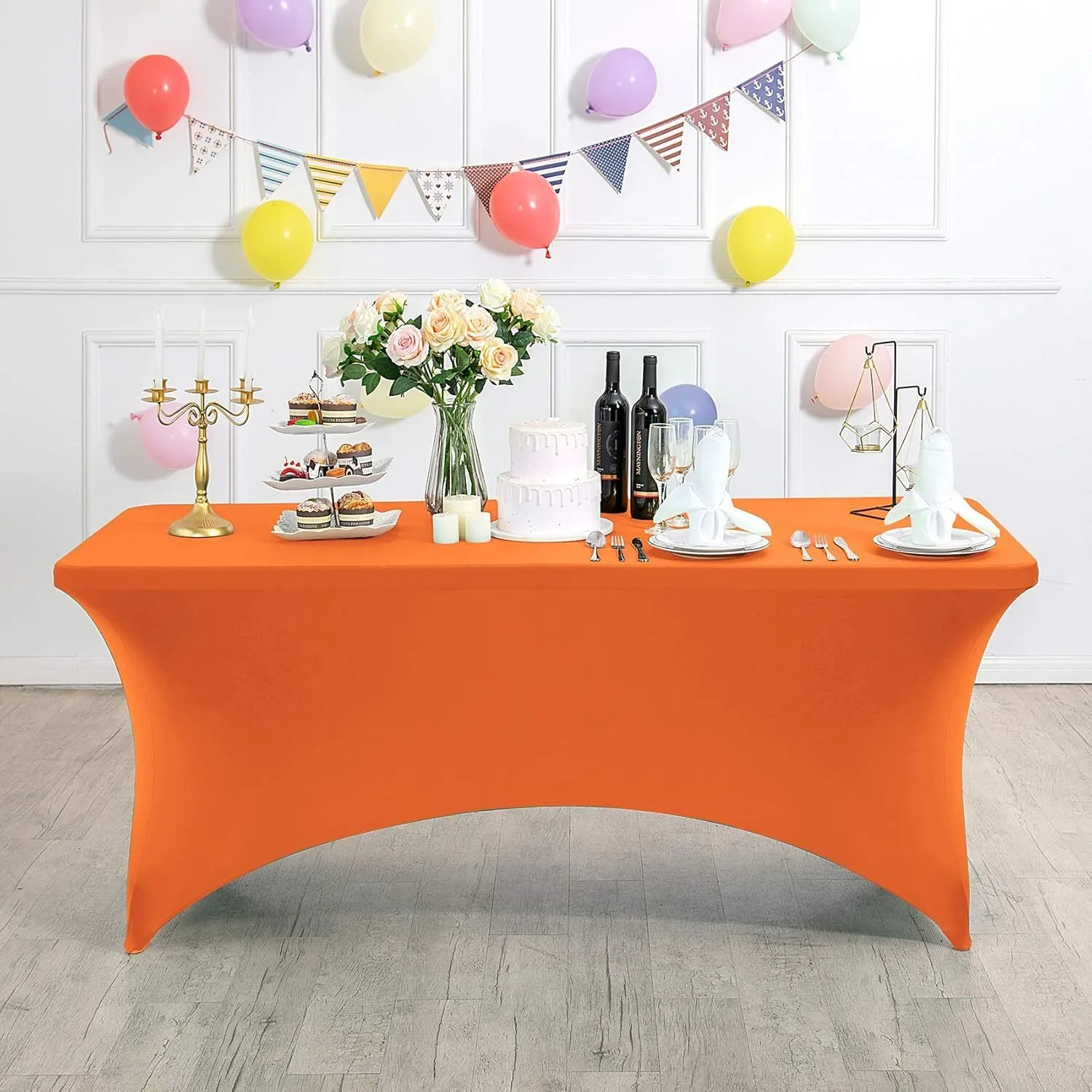 4' Orange Rectangle Spandex Tablecloth