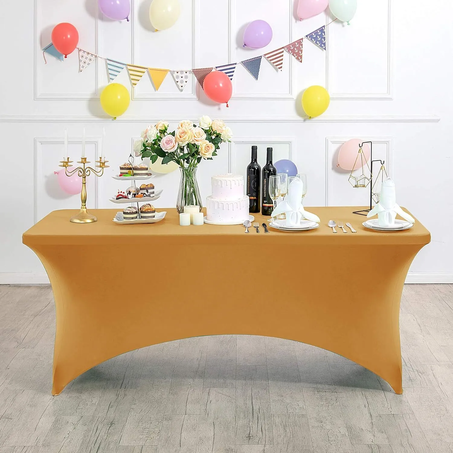 4' Gold Rectangle Spandex Tablecloth