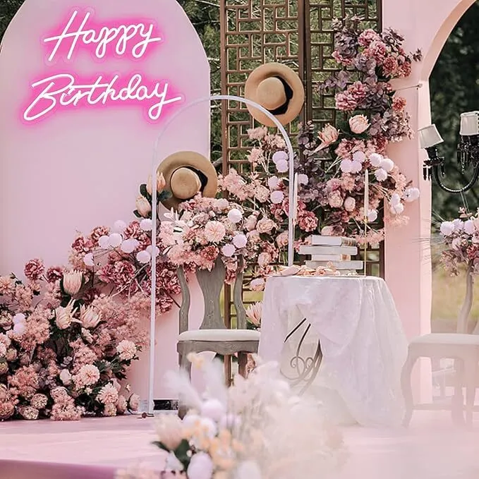 16.5 X 8" & 23 X 8" "Happy Birthday" Pink Neon Sign