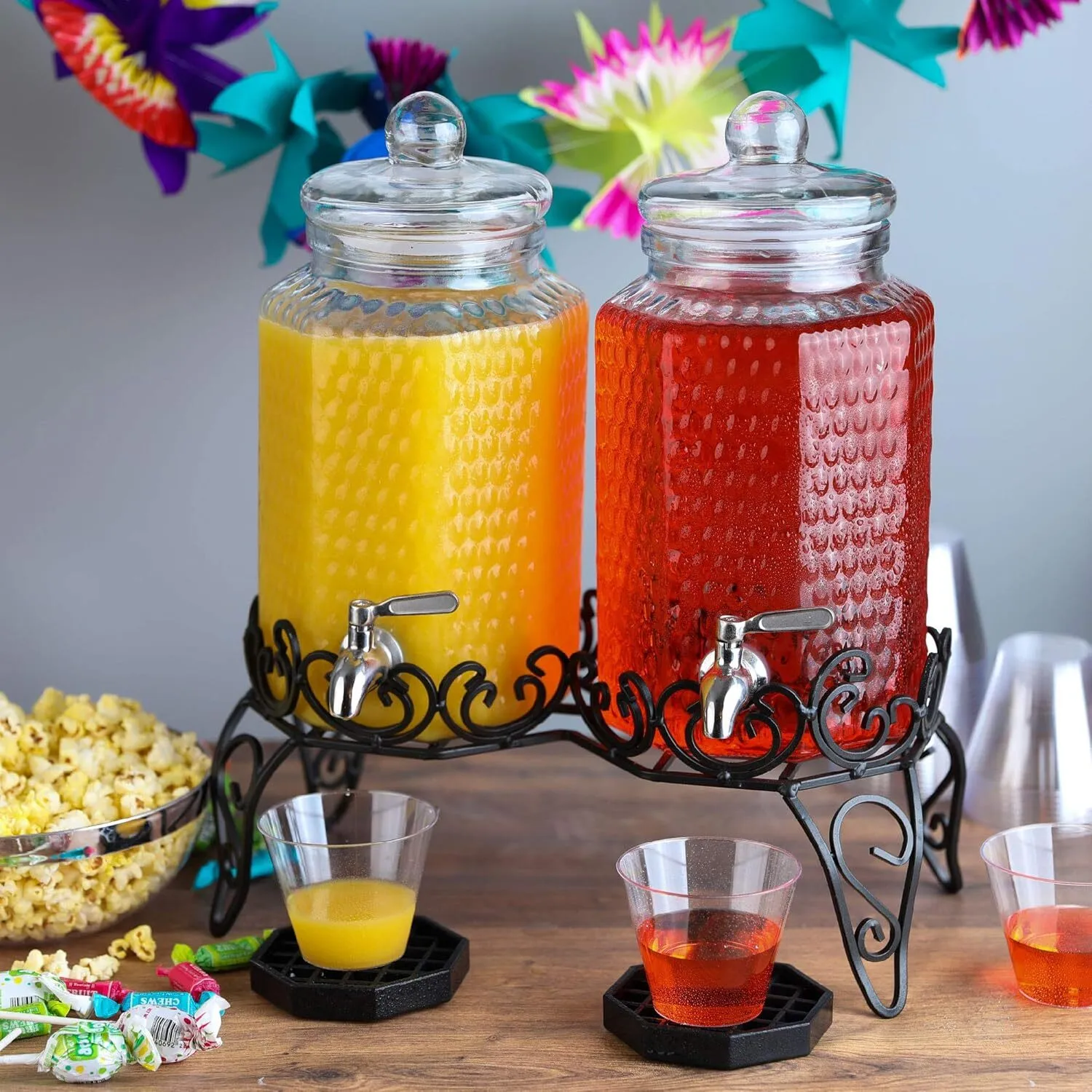 Set of 2 - 2 Gallon Glass Dispensers with Stand