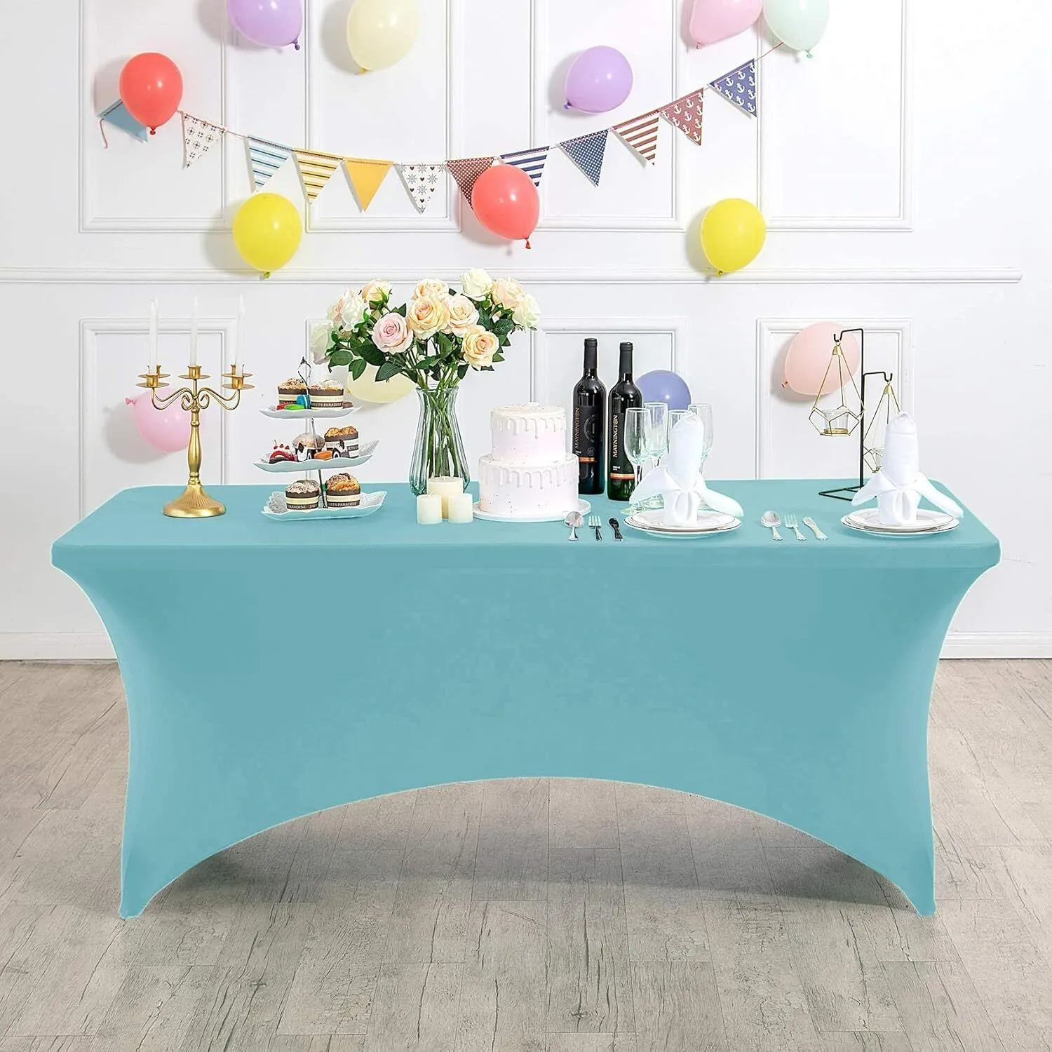 4' Aqua Blue Rectangle Spandex Tablecloth