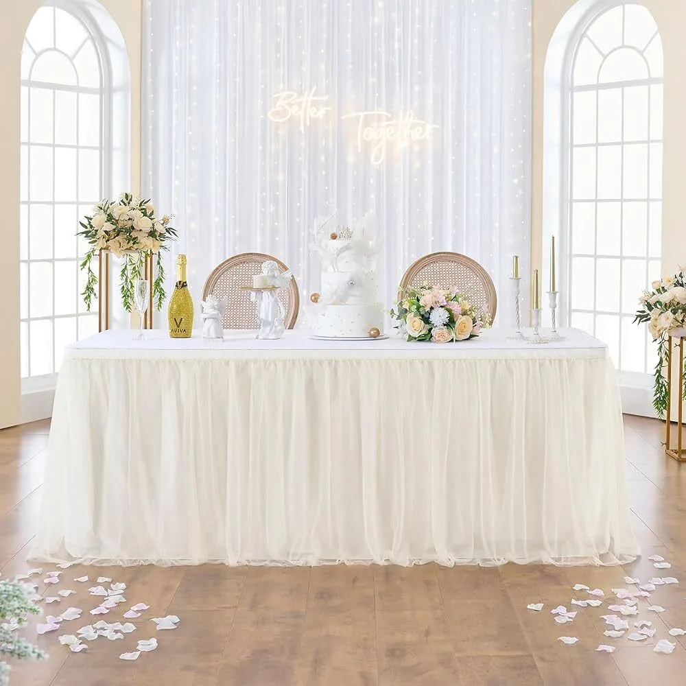 6 FT Ivory Ruffle Tulle Table Skirt