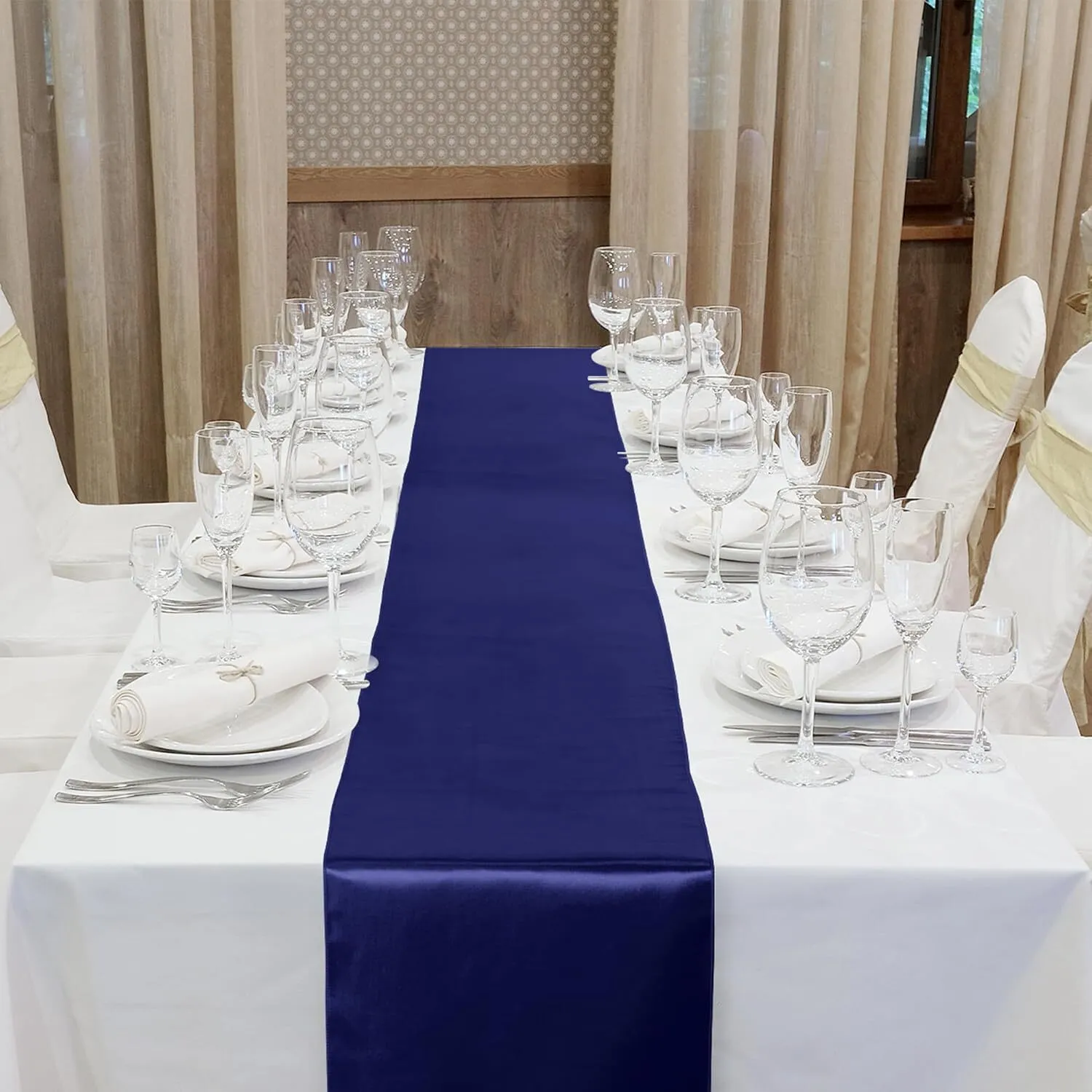 12" x 108" Navy Blue Satin Table Runner