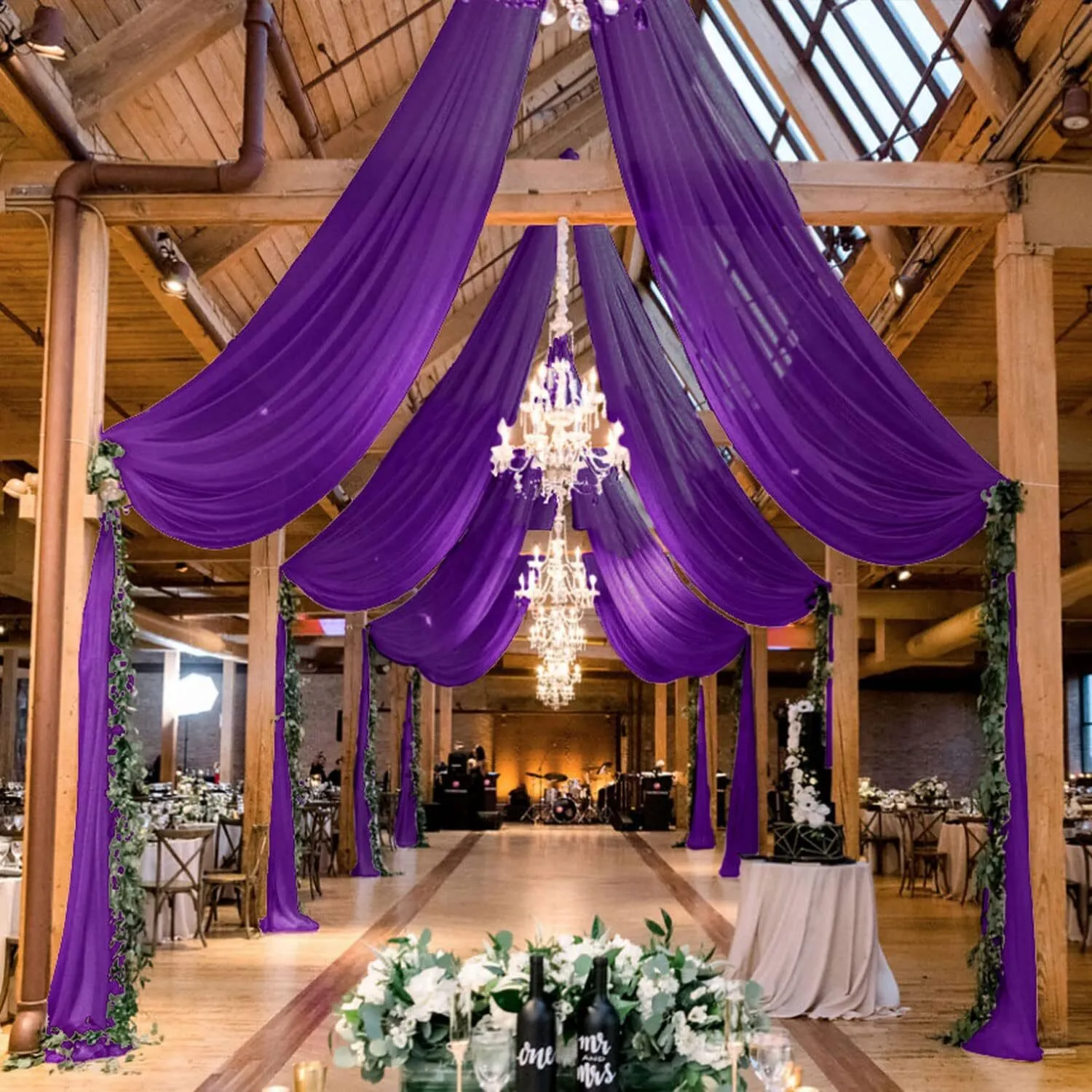 2.5' x 26.2' Dark Purple Tulle Fabric Ceiling Drape