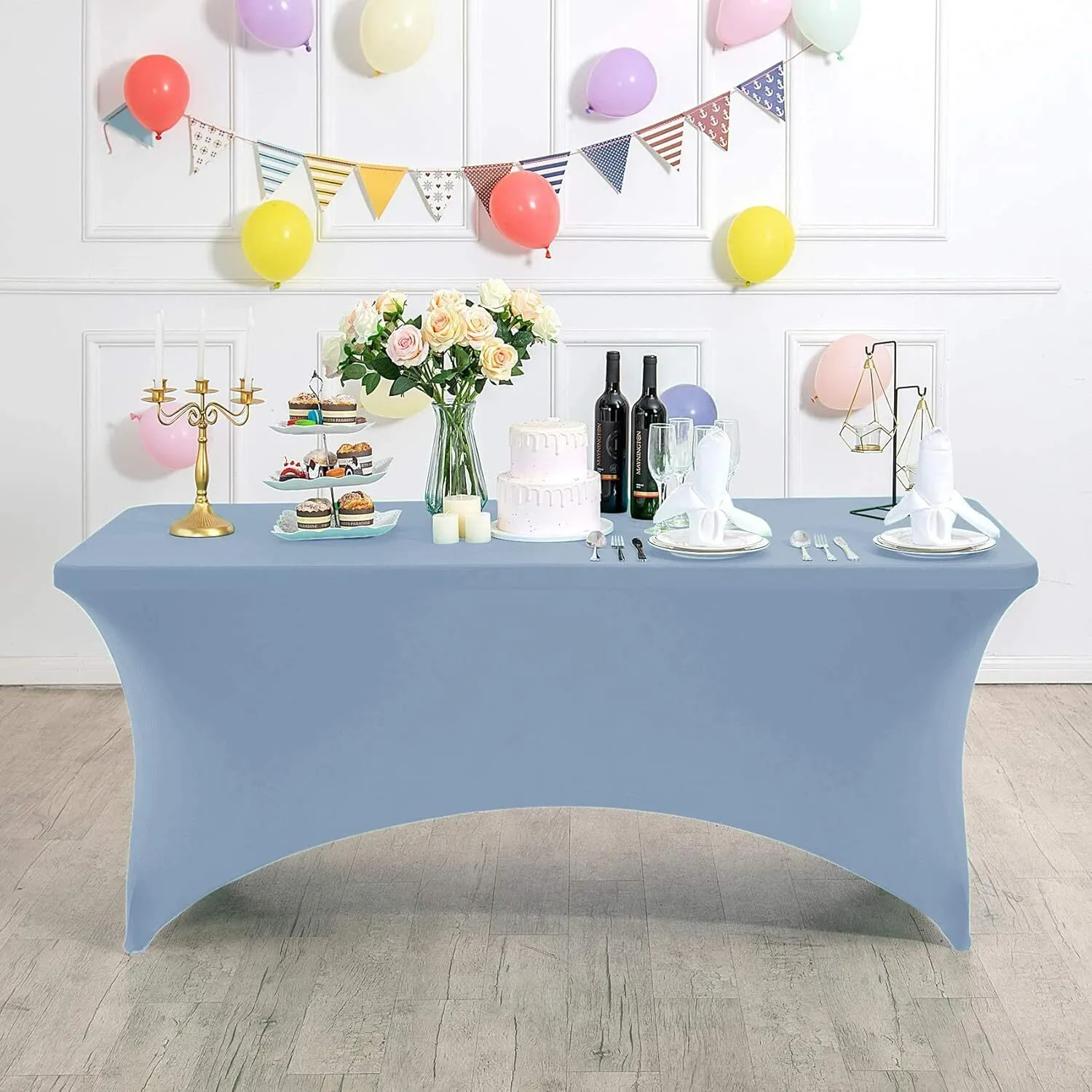 4' Dusty Blue Rectangle Spandex Tablecloth