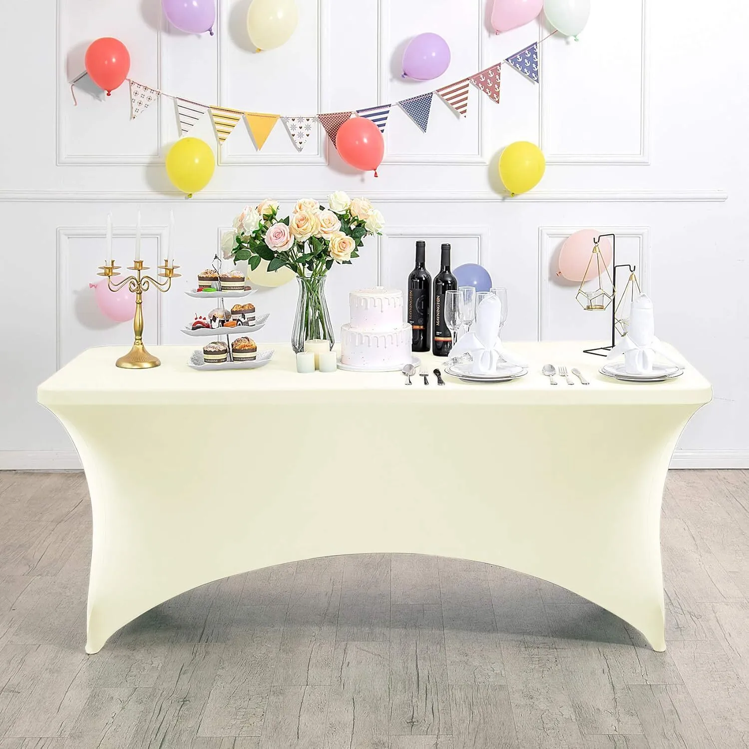 4' Ivory Rectangle Spandex Tablecloth