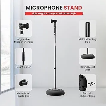 2.8 ft to 5 ft Height Adjustable Universal Compact Base Microphone Stand