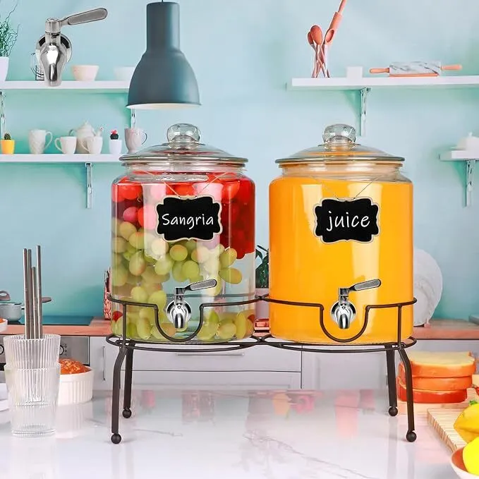Set of 2 - 1.5-Gallon Drink Dispensers with Elegant Iron Rack