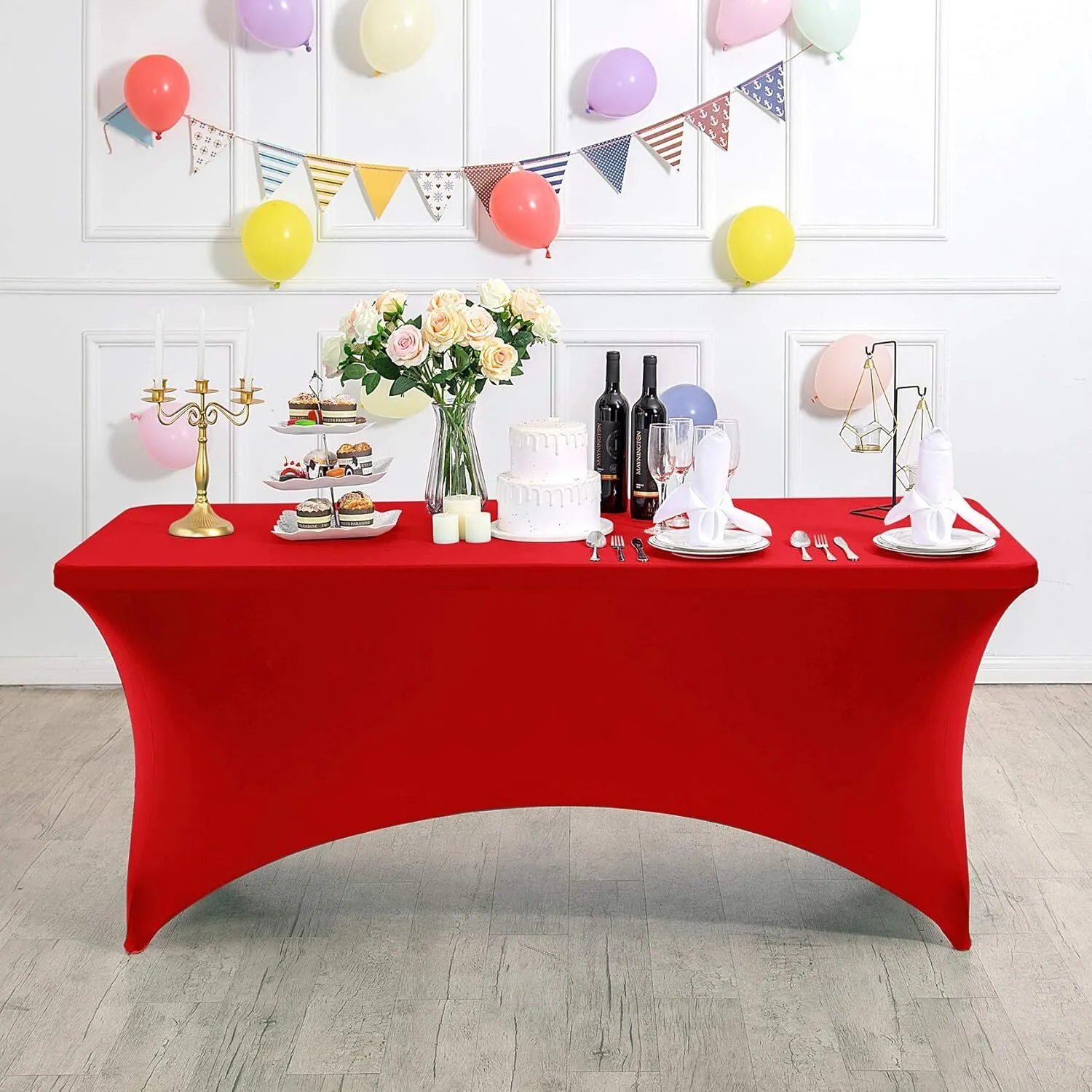 4' Red Rectangle Spandex Tablecloth