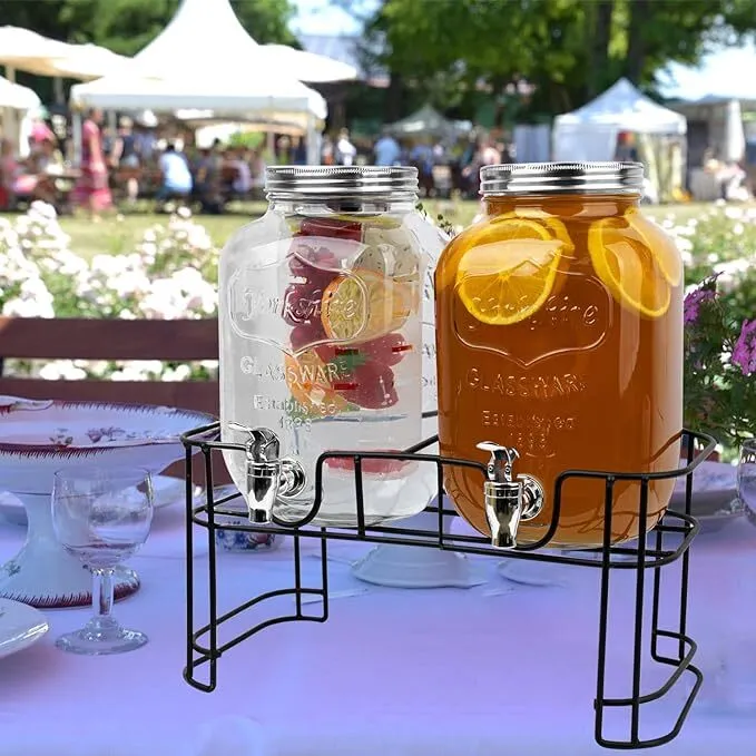 Set of 2 - 1 Gallon Glass Drink Dispensers with Stand