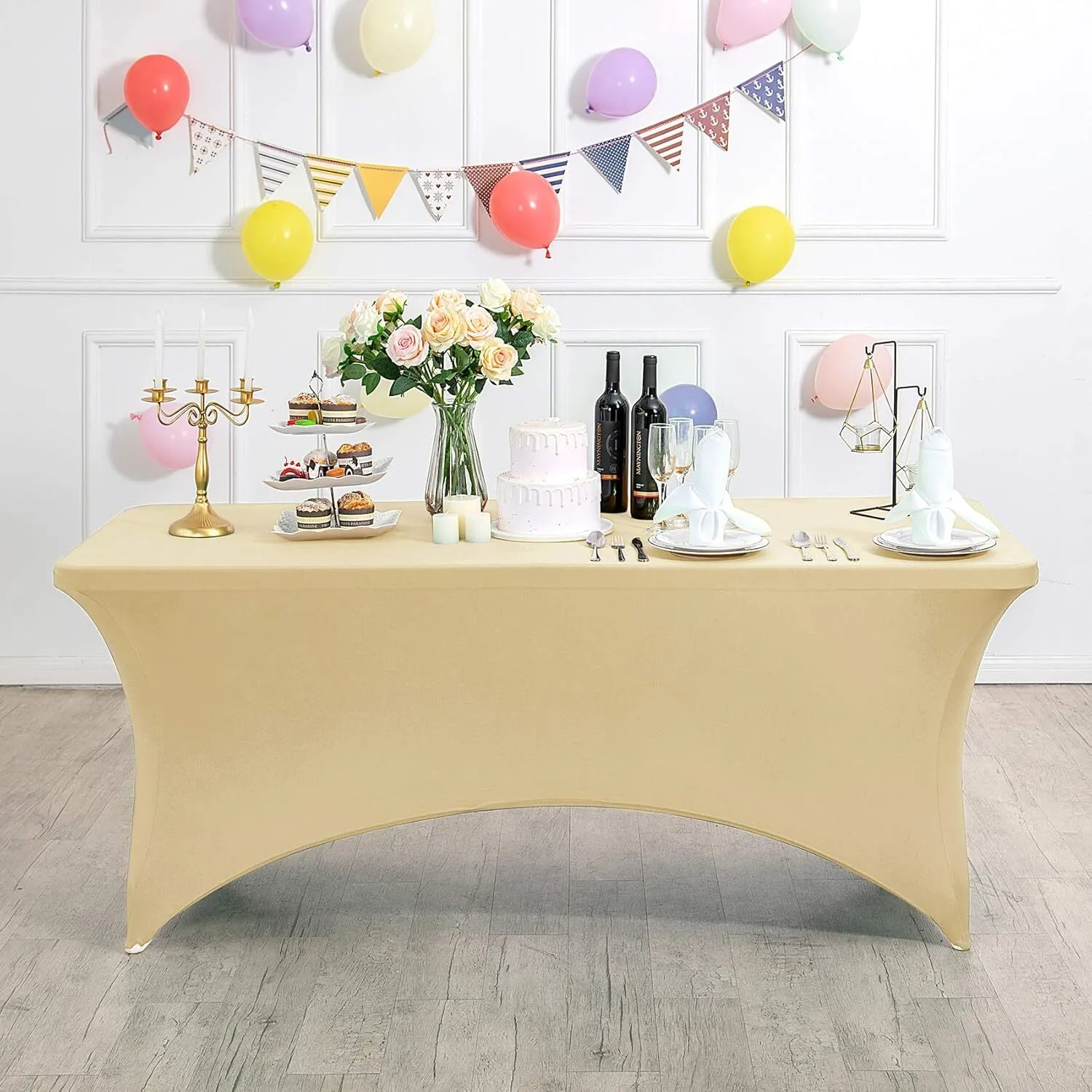 4' Champagne Rectangle Spandex Tablecloth