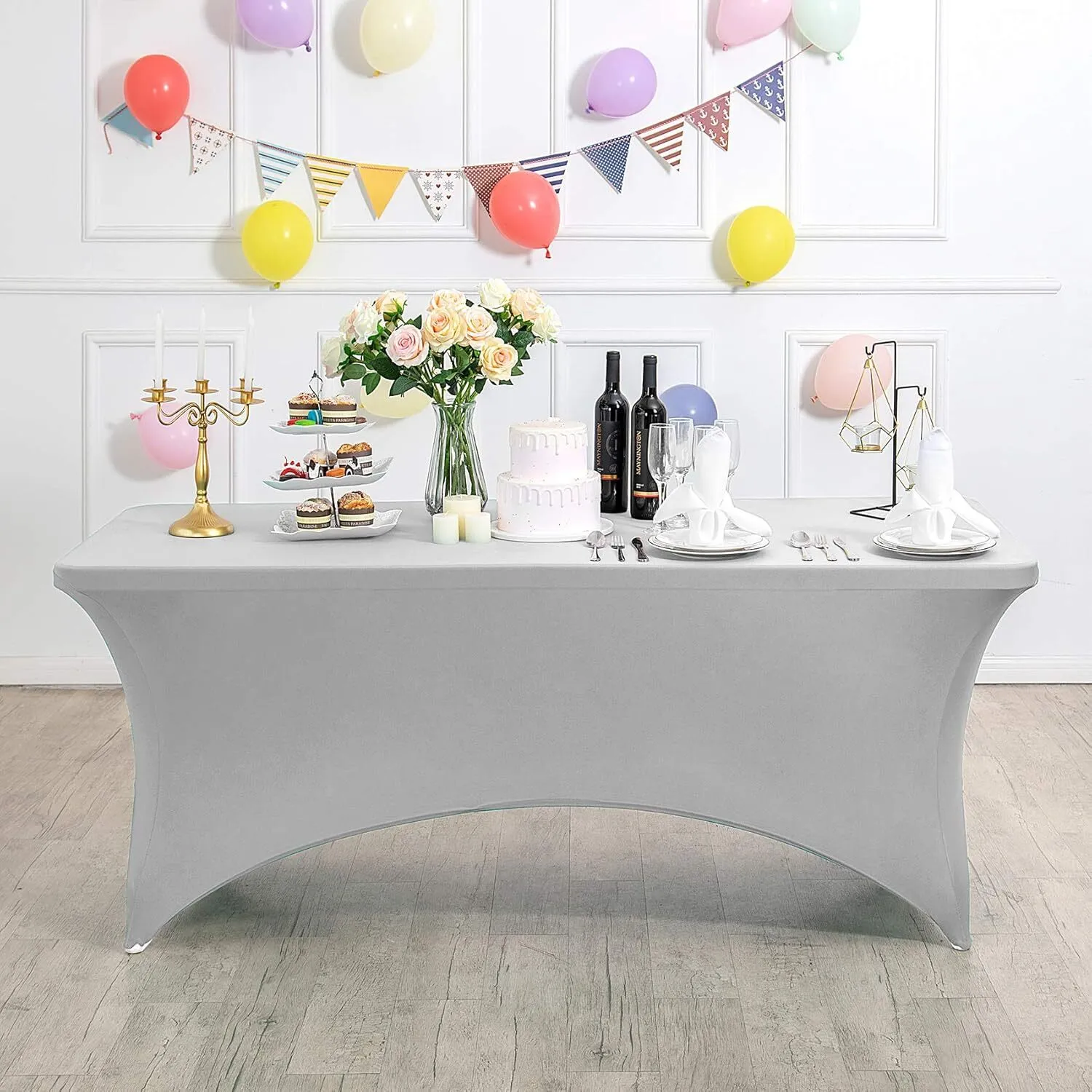 4' Silver Rectangle Spandex Tablecloth