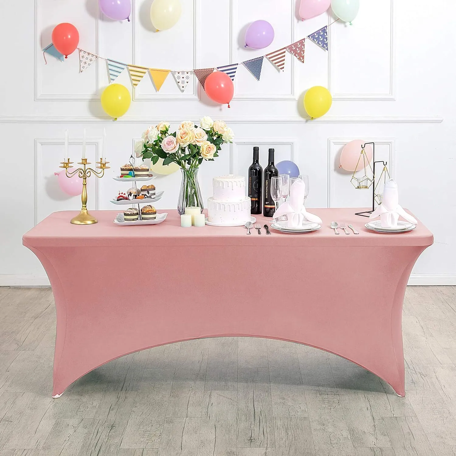 4' Dusty Pink Rectangle Spandex Tablecloth