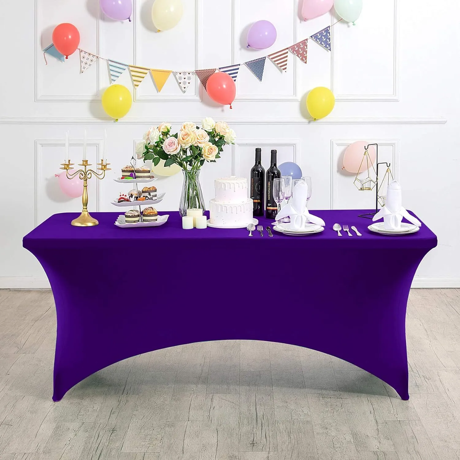 4' Purple Rectangle Spandex Tablecloth