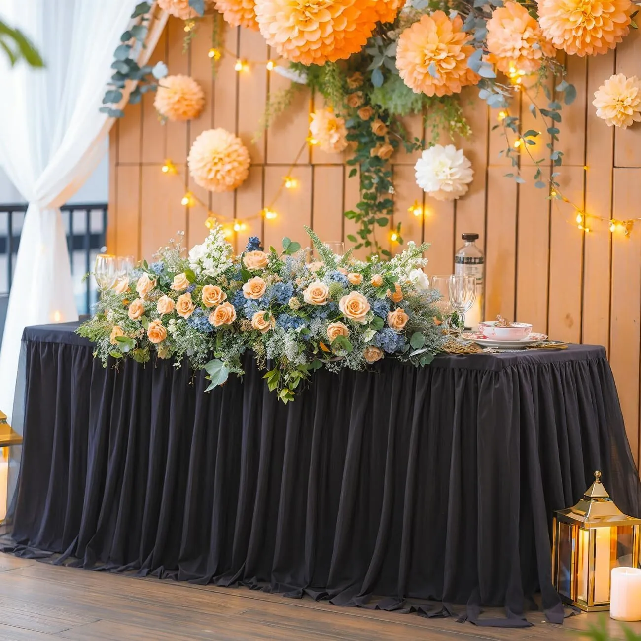 8 FT Black Ruffle Tulle Table Skirt