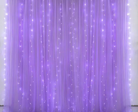 10 x 10 ft Purple Tulle Backdrop Curtain with String Lights