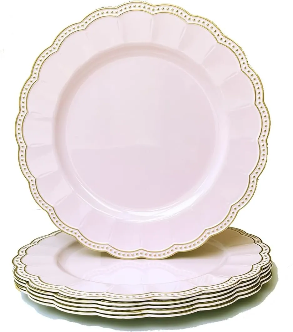 Pink Round Gold Bead Rim Charger Plate – 13"