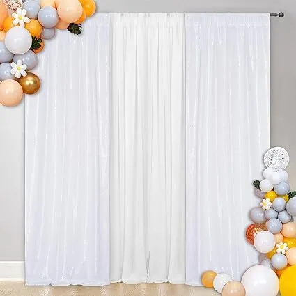 2'x8' White Sequin Backdrop Curtains