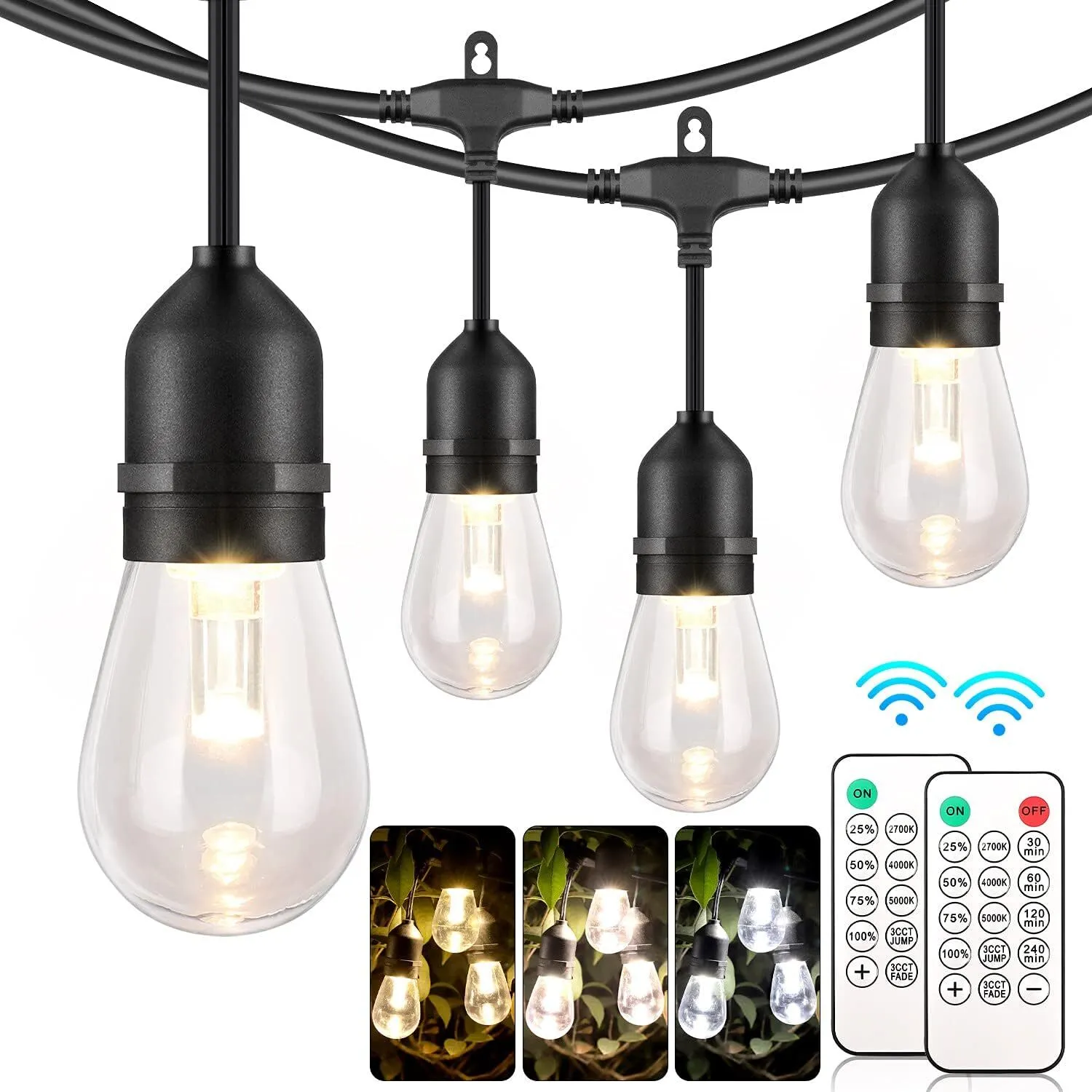 48' String Lights with Dimmer – 3-Color LED Bulbs